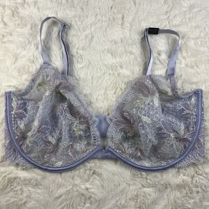 Victoria's Secret Luxe Plunge Bra Unlined Floral Embroidered Lilac 34D NWT